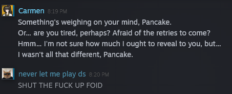 AEn1ma__'s tweet photo. Here is a thread of all the bullshit steam dms i got sent during my second attempt of jeanne.
it all started quite innocently https://t.co/C7e1Om4EkY