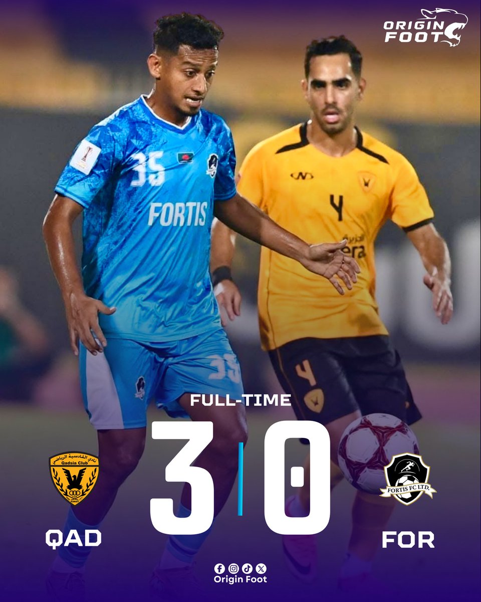 OriginFoot_bd's tweet photo. ⏰ FULL TIME
🇹🇲💛 Qadsia SC 3️⃣—0️⃣ Fortis FC 🩵🇧🇩
🏆 AFC Challenge League
#OriginFoot #FortisFC #AFCChallengeLeague #BangladeshFootball https://t.co/RBqAjmj6n1