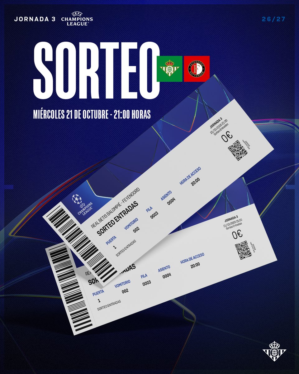 RealBetis's tweet photo. ¡Sorteamos 2 entradas para el #RealBetisFeyenoord entre todos los que hagáis RT a esta publicación! 🎟 https://t.co/zNI7zH8BXs