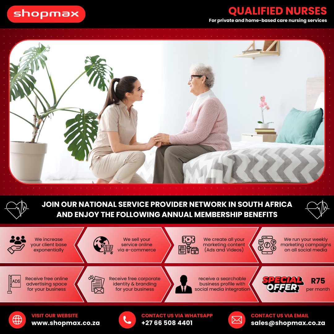 SHOPMAX6's tweet photo. β€οΈ Home-based care nurses β grow your client base
Join the Shopmax SPN
π https://t.co/JP4haWnqOW
#NursesSA #HomeCare #Shopmax https://t.co/umenVHHuDL