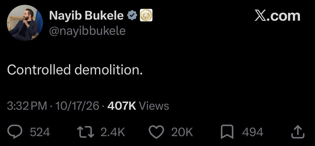 Rest_Home_Chad's tweet photo. I think it’s pretty obvious Bukele is talking about France here. And I couldn’t agree more. Macron is building this up and not doing anything for a reason. Letting the chaos grow and the place burn. 

Brandon Biggs said a month ago or so they will declare Martial Law in France soon. It’s prob coming pretty soon.