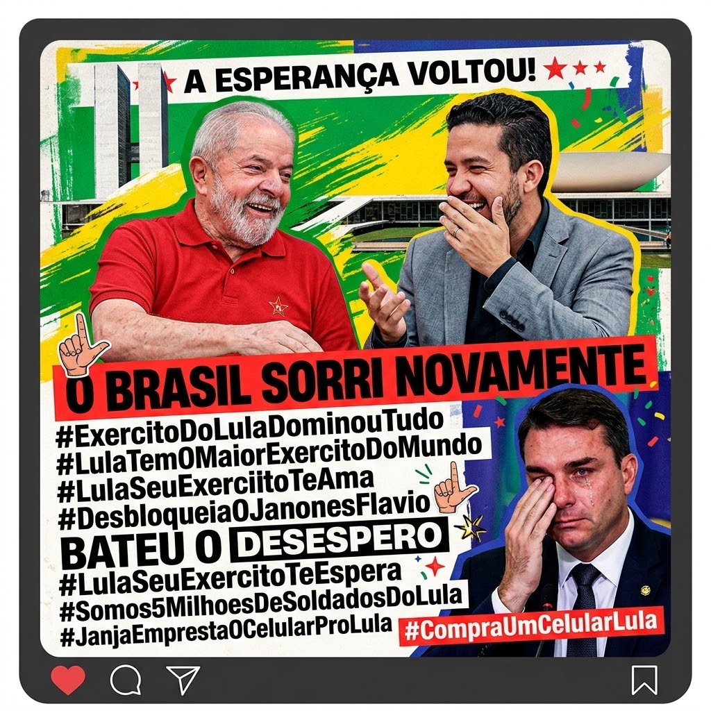brasilula_'s tweet photo. 💣🔥Explodam!!!!

➡️ #ExercitoDoLulaDominouTudo 

#LulaTemOMaiorExercitoDoMundo
#LulaSeuExercitoTeAma
#DesbloqueiaOJanonesFlavio
BATEU O DESESPERO
#LulaSeuExercitoTeEspera
#Somos5MilhoesDeSoldadosDoLula
#JanjaEmprestaOCelularProLula
#CompraUmCelularLula https://t.co/0NSUwQ3GFX