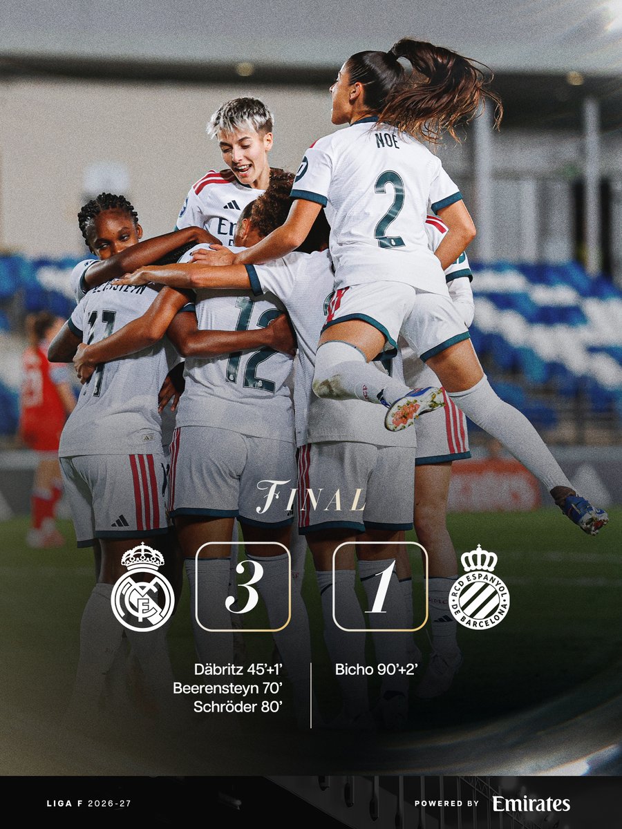 realmadridfem's tweet photo. ✅ ¡Victoria en el Di Stéfano!
@Emirates https://t.co/ZGErRbNQXP