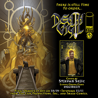 TopCow's tweet photo. DON’T LET DEATH VIGIL 4 BECOME THE ONE YOU MISSED!

Print copies of DEATH VIGIL 2 and 3 are already becoming difficult to find. If you’re following Stjepan Šejić’s supernatural epic, don’t leave the next chapter to chance. PREORDER YOUR COPY!

A new batch of necromancers makes its move, Clara’s little secret brings some very big consequences, and Sam goes completely hardcore as the six-issue miniseries races toward its climax.

FOC ENDS MONDAY, OCTOBER 19.

Contact your local comic shop and preorder DEATH VIGIL 4 today. In stores November 11!

#DeathVigil #StjepanSejic #TopCow #ImageComics #FOC #PreorderComics #ComicBooks @Marc_Silvestri @stjepansejic