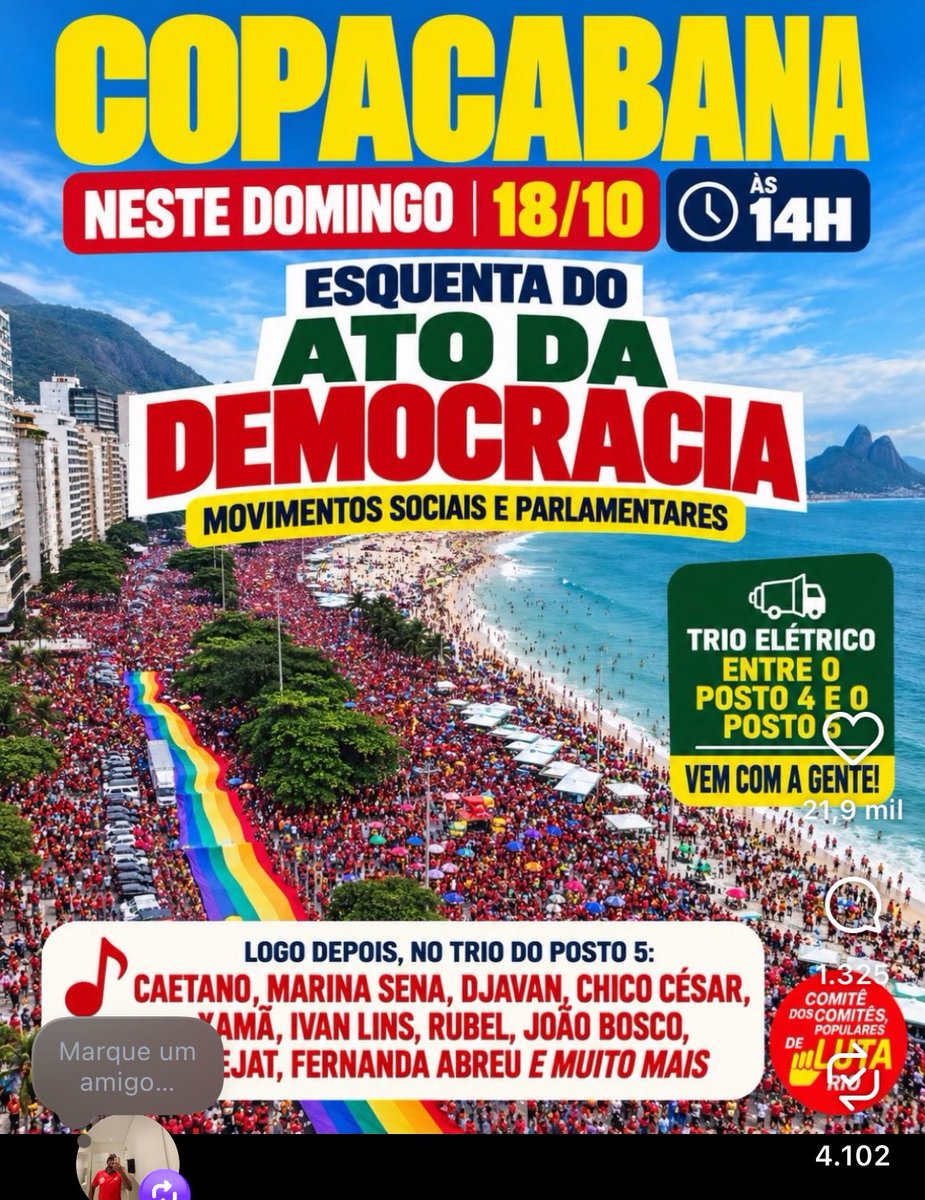 Mumu_Crf's tweet photo. Amanhã temos duas manifestações no Rio de Janeiro. 
De manhã, vamos para a candelária, a partir das 10. 
De tarde, a partir às 14, começa a concentração em Copacabana. 

Vamos juntos, VAMOS VIRAR LULA ⭐️ https://t.co/l9DnzMMvgB