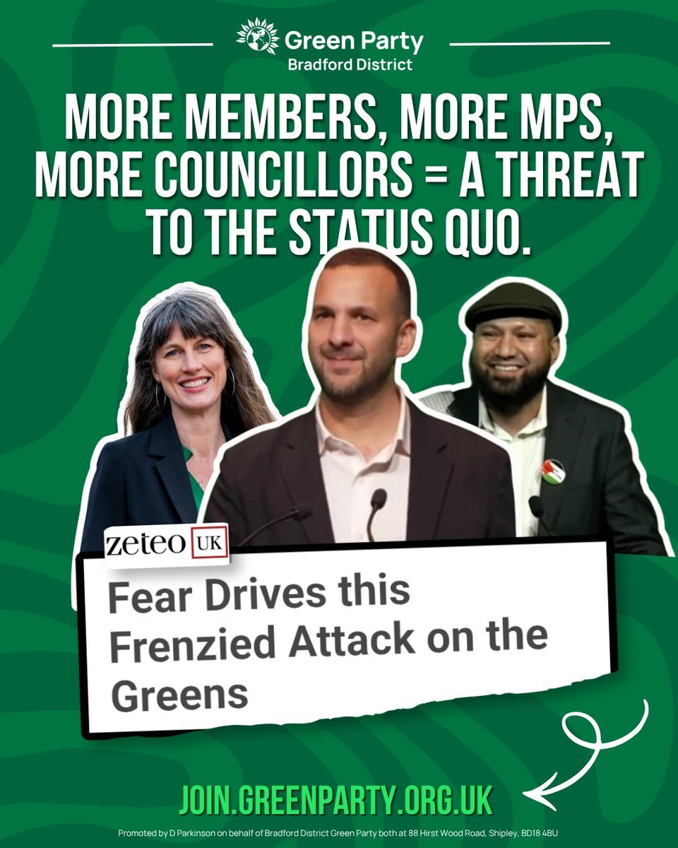 ItsOurDave's tweet photo. 'More members, more MPs, more councillors = A threat to the status quo.

Fear drives this frenzied attack on the Greens.'

👉🏻 https://t.co/TpByXcOZlY 💚 https://t.co/yELSkmQGH6