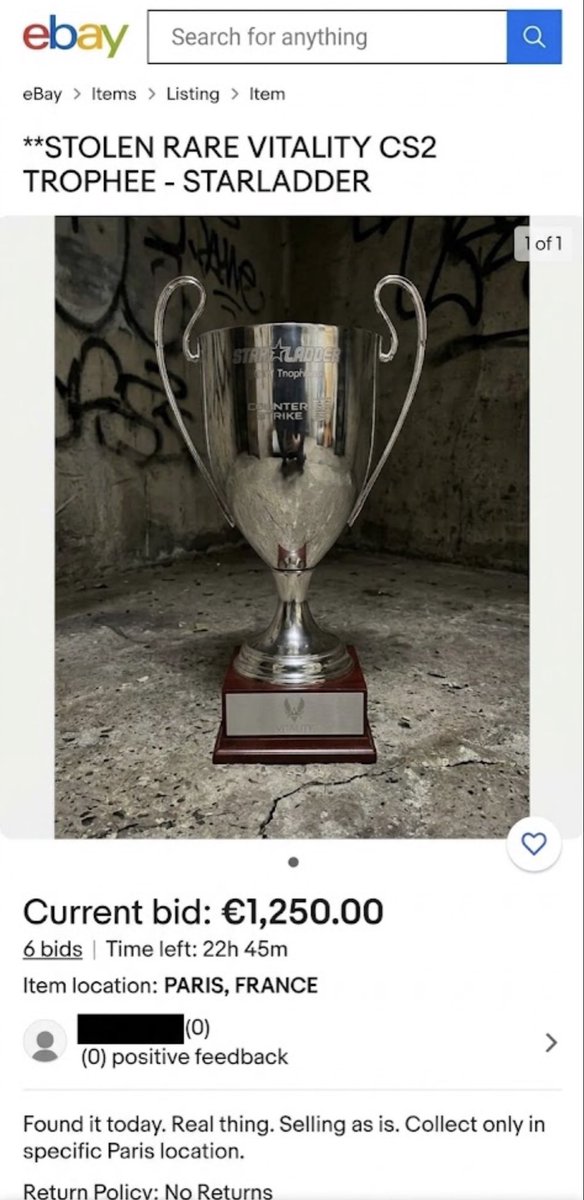 SUSHlR0LL's tweet photo. The stolen Vitality StarLadder trophy has now been listed on EBay ‼️ https://t.co/sphVinyChz