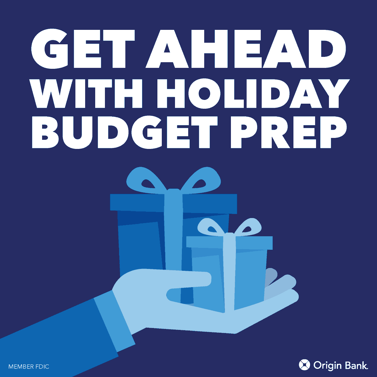 OriginBank's tweet photo. The holidays have a way of sneaking up on your budget. 👀🎁

Get ahead of the extra spending by setting a holiday budget, prioritizing your list and making a plan for the season before the shopping begins. Check out our tips during Financial Planning Month: https://t.co/UyiYD9bLTK