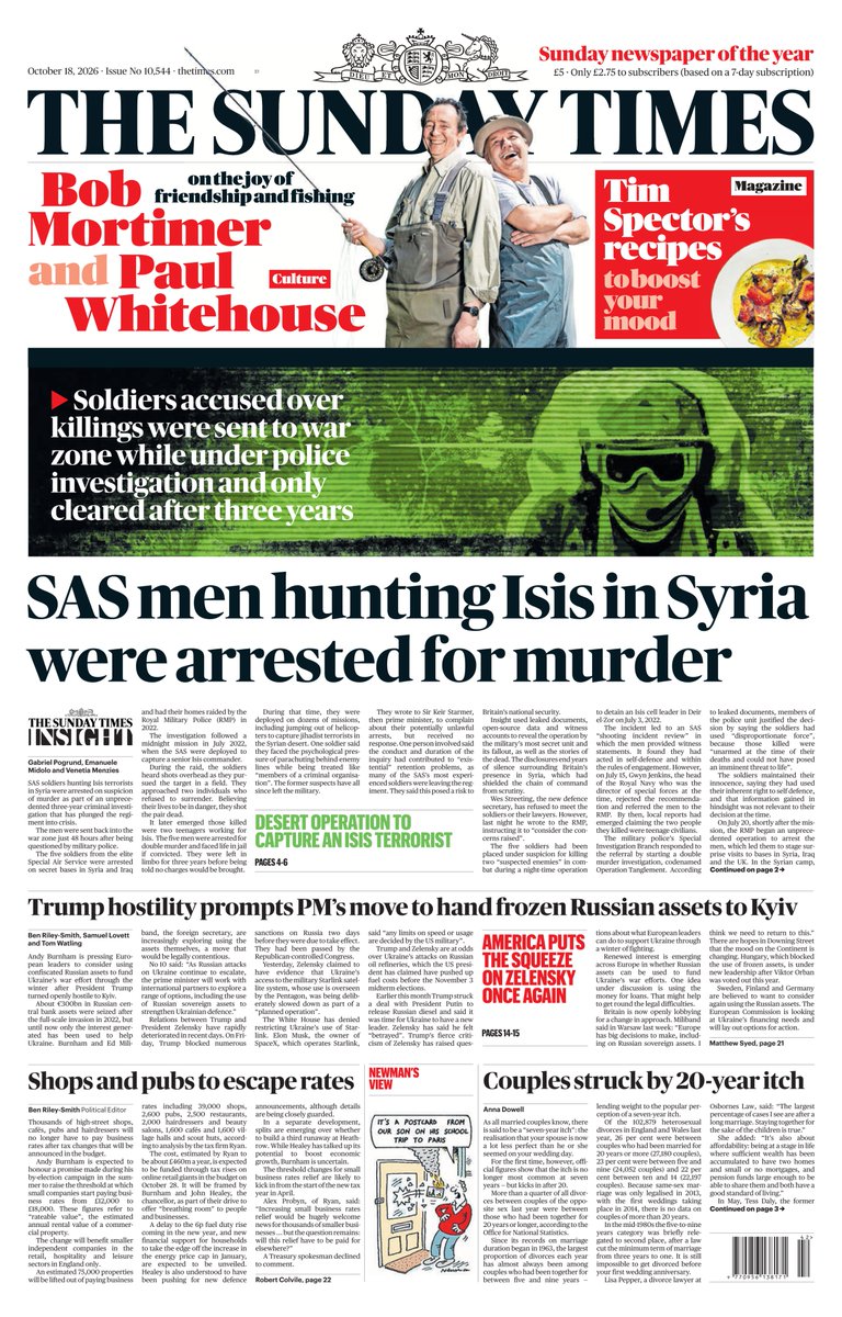 AndyGibsonTV's tweet photo. "SAS MEN HUNTING ISIS IN SYRIA WERE ARRESTED FOR MURDER"
@Gabriel_Pogrund / @ManuMidolo / @VenetiaMenzies for @TheTimes
Five SAS soldiers investigated over a 2022 raid were sent back into combat 48 hours after being questioned.
#SundayTimes
#TomorrowsPapersToday
