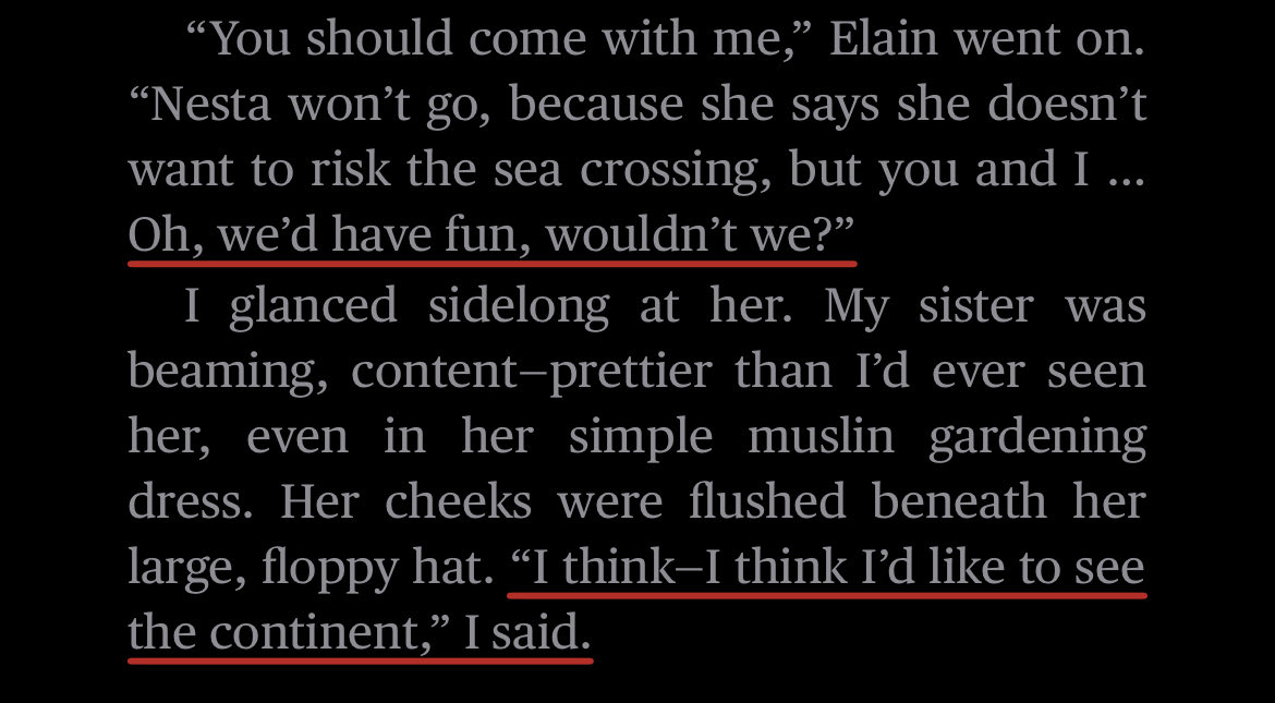 witchestars's tweet photo. elain is finally going to see the continent like she’s always wanted to but without feyre☹️☹️ https://t.co/SQeUMCbACk