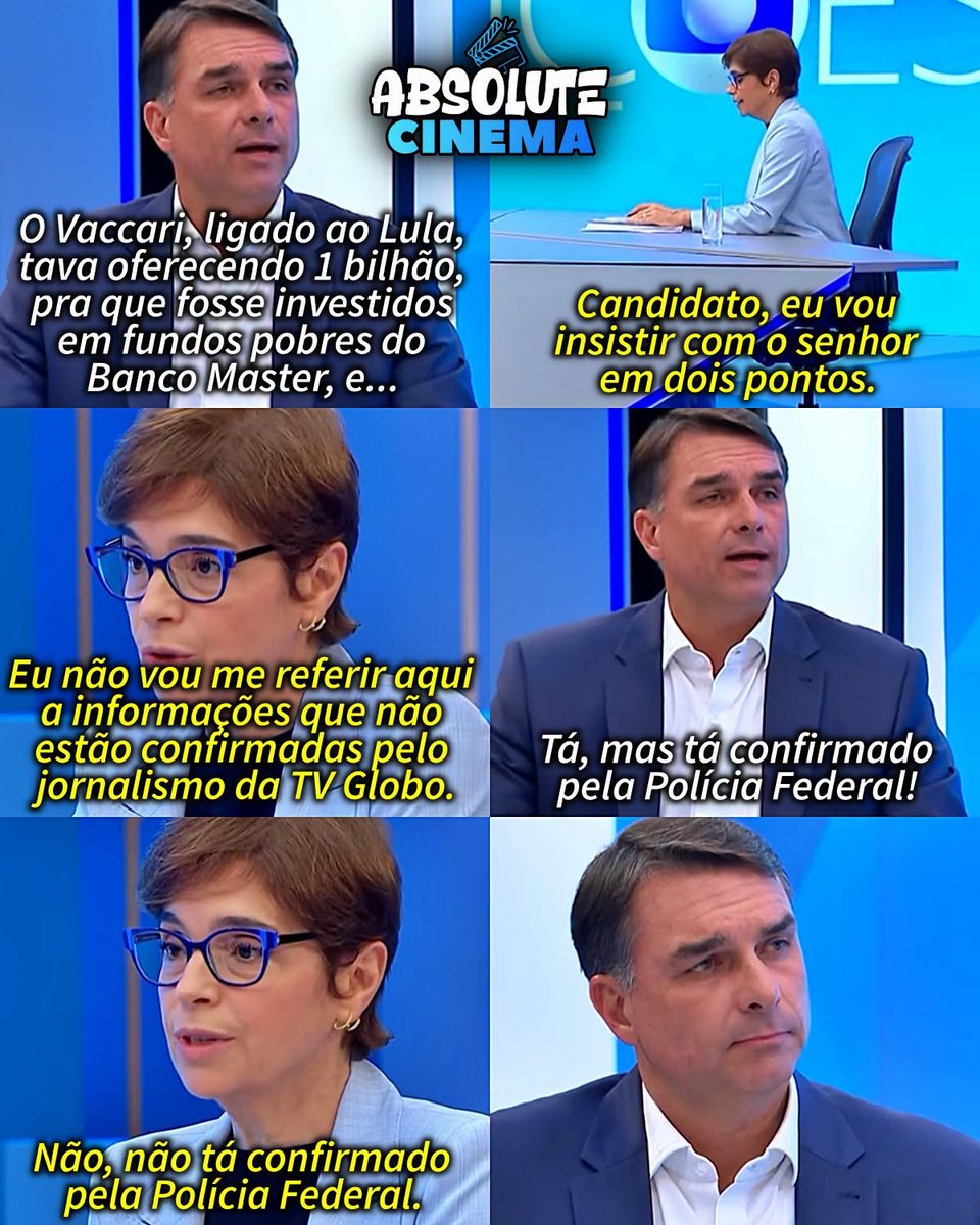 jlinzombie's tweet photo. Na pauta sobre o caso "Banco Master", Renata Lo Prete desmentiu o candidato Flávio Bolsonaro. https://t.co/U6fP0LrUaA