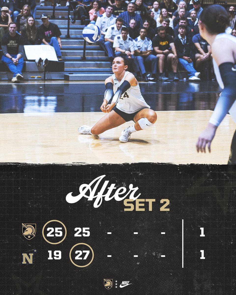 ArmyWP_VB's tweet photo. Knotted up at one set each in Annapolis. 

#GoArmy | #WeGetTo https://t.co/Mfw1MlknfT