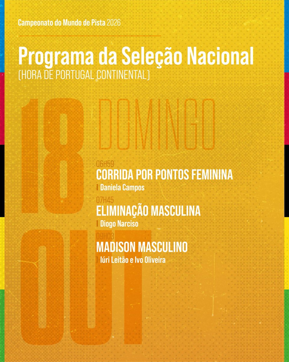 FedPortCiclismo's tweet photo. Último dia de Campeonato do Mundo de Pista 🇵🇹🌈
📺 RTP2, Eurosport2 e HBO Max
#Shanghai2026 #SNPista #FPCiclismo https://t.co/UEEJy15Lzu