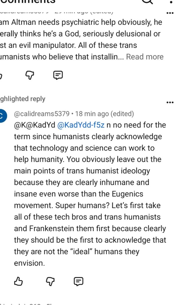 VectorYes77378's tweet photo. The behavior of anti-transhumanist hard-liners is "insane &amp; divisive &amp; tribalistic", and their characterization of Transhumanism is very inaccurate https://t.co/zMFwLVP8cv