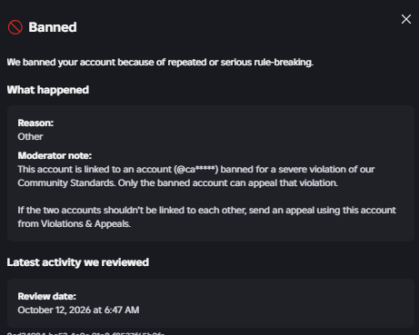 Zavberr's tweet photo. ‼️DAY 5 FALSE ENFORCEMENT BAN‼️

Hey @Roblox , I'm still struck with this false enforcement ban. I do not know this account one bit or have used an account with ca at the beginning. This is incredibly headache inducing and just want help.
#robloxsupport #RobloxBan #robloxbanwave https://t.co/wdcDtDr23H