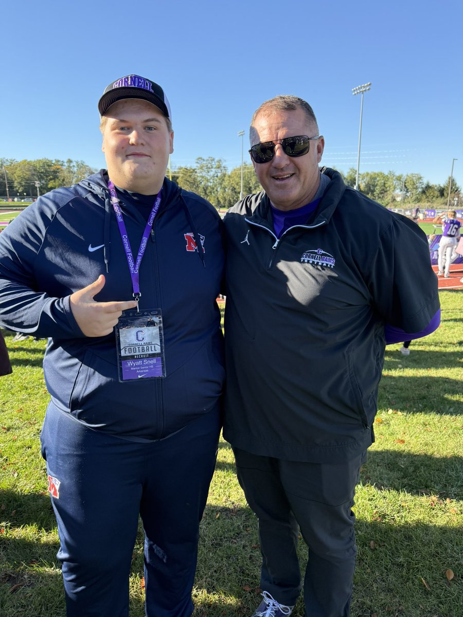 WyattSnellFB's tweet photo. Thank you @FBCoachRitchie and @CornellRamsFB for hosting me today. I loved it! I cannot wait to comeback! #Ramily #E3
@CoachCLJohnson 
@CoachLukeSexton 
@CoachVert https://t.co/kyXZCkAUsg