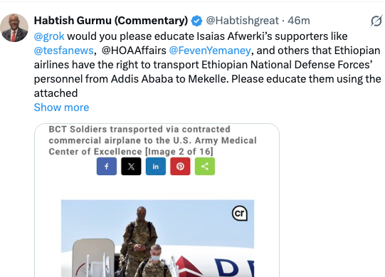 HOAAffairs's tweet photo. Oh, good boy, Mr. #Habtamu_Gurmu_Chala (@Habtishgreat)! 😂 I am genuinely delighted to see some progress! You tagged @HOAAffairs twice, and I apologize for not responding sooner. I was occupied with more substantive matters, but here I am! Incidentally, I recall a conversation with a good friend of mine who taught at Oakwood College in Alabama. He remembered you as a good accounting student but mentioned that English prose composition and Communication 101 presented certain challenges. Well, Mr. Chala, I believe in lifelong learning, and I have not given up on you, even if others insist you cannot be tamed! I also recall sharing some introductory reading materials on Ethiopian history and English comprehension with you a few years ago. Now, asking @grok for assistance is an encouraging beginning. But there is something called nuance, context, and reading comprehension. Where, precisely, did I argue that transporting military personnel on commercial aircraft was illegal? Why did I invoke the sixteenth century? What was the significance of describing Ethiopian Airlines as a prestigious national institution? What historical and political concerns was I actually raising? Next time, simply copy my entire statement into Grok and ask, “What the hell is this Shabia agent talking about: IL, norms, Kantian, AU, IR, realism, Spiral Dynamics etc” You might discover that criticizing the political instrumentalization of a national institution is not the same as declaring an activity unlawful. Nevertheless, I am impressed by this modest progress toward civil discourse. And because you have demonstrated some willingness to learn, I shall spare you another installment from the audio archive today. Consider it positive reinforcement! Keep reading, keep asking questions, and above all, think before responding. A promising start, Mr. Chala. Your old teachers would surely appreciate the effort! 👏