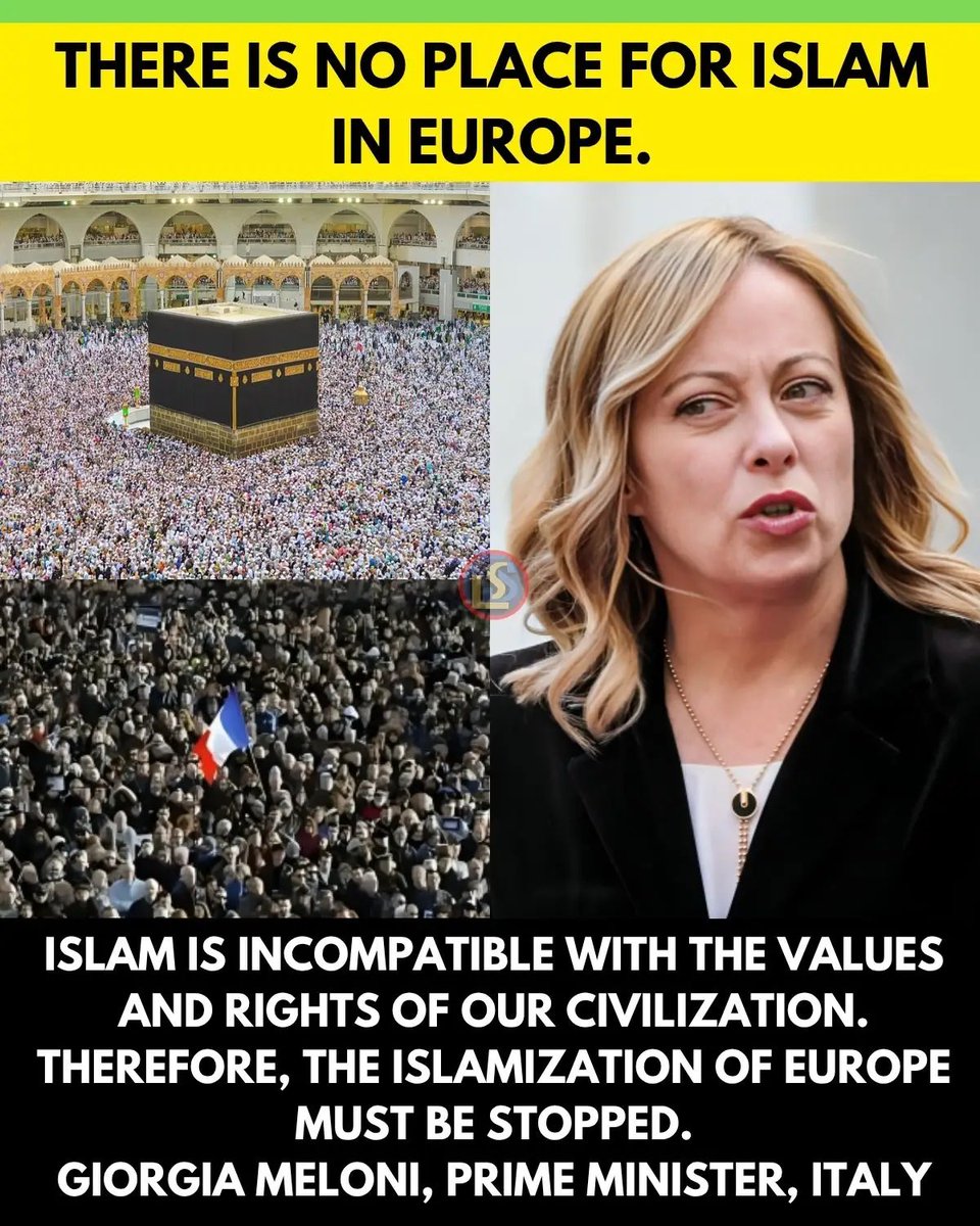 RippleXrpie's tweet photo. 🚨SHOCKING: 🇮🇹 ITALY HAS ISSUED A WARNING TO ALL EUROPEAN CITIZENS! 

Italian Prime Minister Meloni: 

"There is an ONGOING process of ISLAMIZATION in EUROPE, and it's distant from the values of OUR civilization."

EUROPE IS SUFFERING FROM A TOTAL CHAOS RIGHT NOW! https://t.co/sVN4MtfT3a