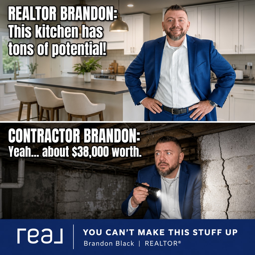 BBlackRealtor's tweet photo. Upstairs: 'Look at the waterfall island!'

Downstairs: 'Why is the foundation doing yoga?'

Aesthetic potential is cheap. Structural repairs are not. Always bring a flashlight to the showing. https://t.co/TksbYBipa1