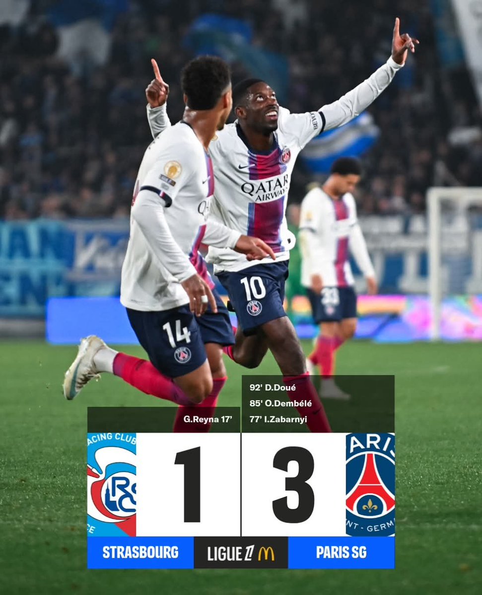 MeschacMARTINO4's tweet photo. Autres résultats importants enregistrés ce samedi💥

@RCDEspanyol vs @Atleti 0-1

@ManCity vs @IpswichTown 3-2
@BrentfordFC vs @LFC 1-2
@Everton vs @ChelseaFC 0-2

@Bolognafc1909 vs @Inter 1-3

Union Berlin vs @BVB 0-0
@FCBayern vs RB Leipzig 6-1

RC Strasbourg vs PSG 1-3 https://t.co/3byzPsBSDV