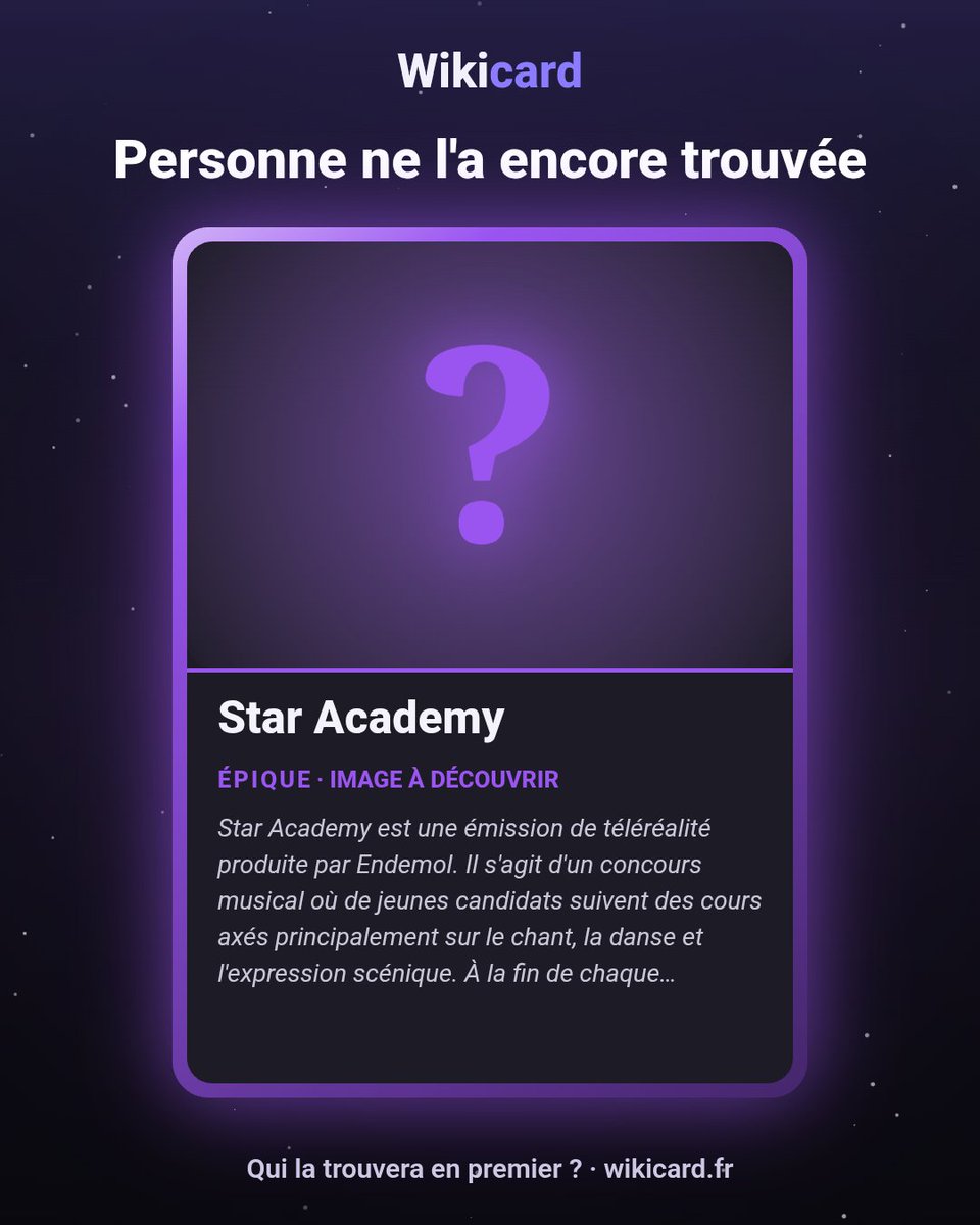 zitrouille1's tweet photo. Il est temps de venir trouver introuvable sur 

https://t.co/5VmZCMMQ4v

La carte épique de la Star Academy !

#StarAcademy https://t.co/xz7kt9nzHC
