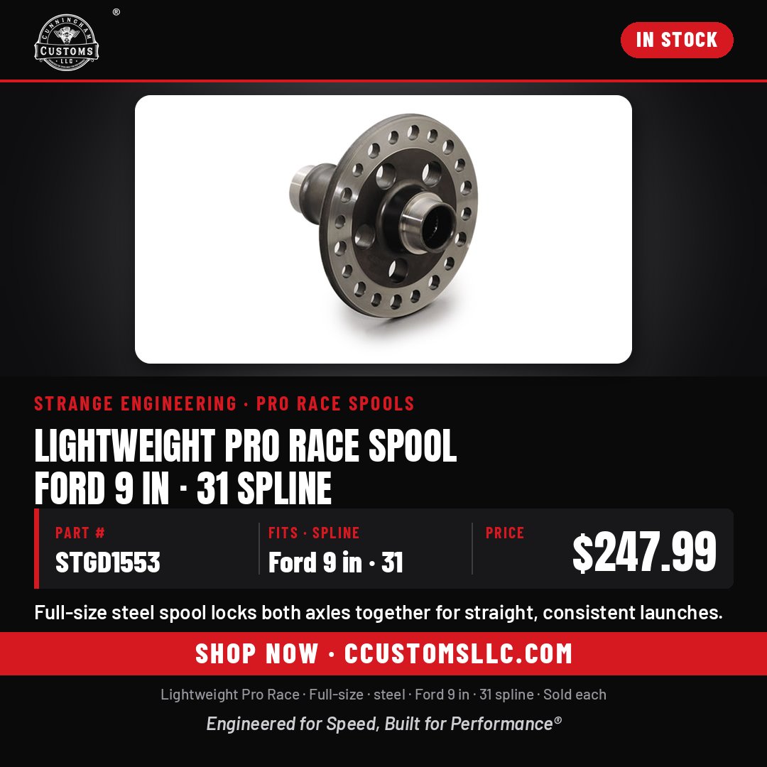 ccustomsllc17's tweet photo. Want both rear tires pulling the same every pass? Strange's lightweight Pro Race spool locks the 31-spline axles in your Ford 9" together. Steel, $247.99, in stock.
https://t.co/u3EjaXakod
#dragracing #Ford9inch #StrangeEngineering
Engineered for Speed, Built for Performance® https://t.co/7LxDUpxxNg