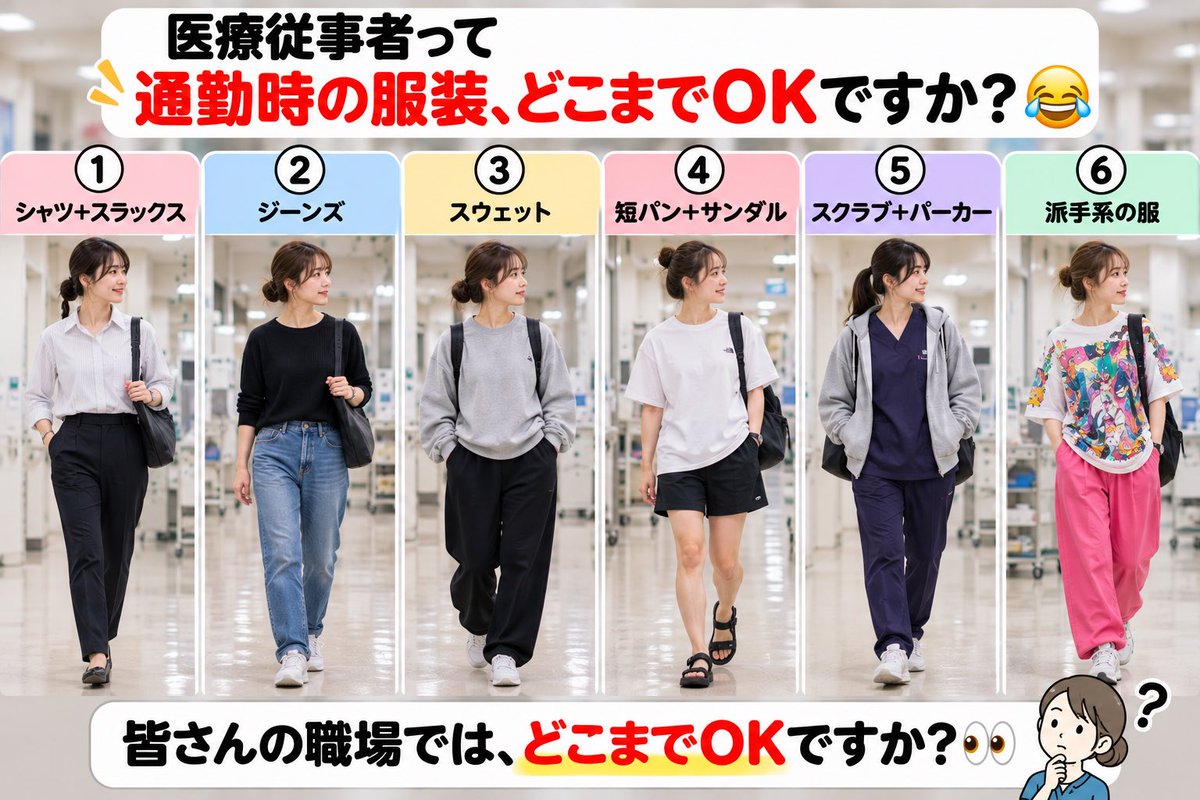 rihazousan99's tweet photo. 医療従事者って

通勤時の服装、どこまでOKですか？ https://t.co/3OGgfCKgHf