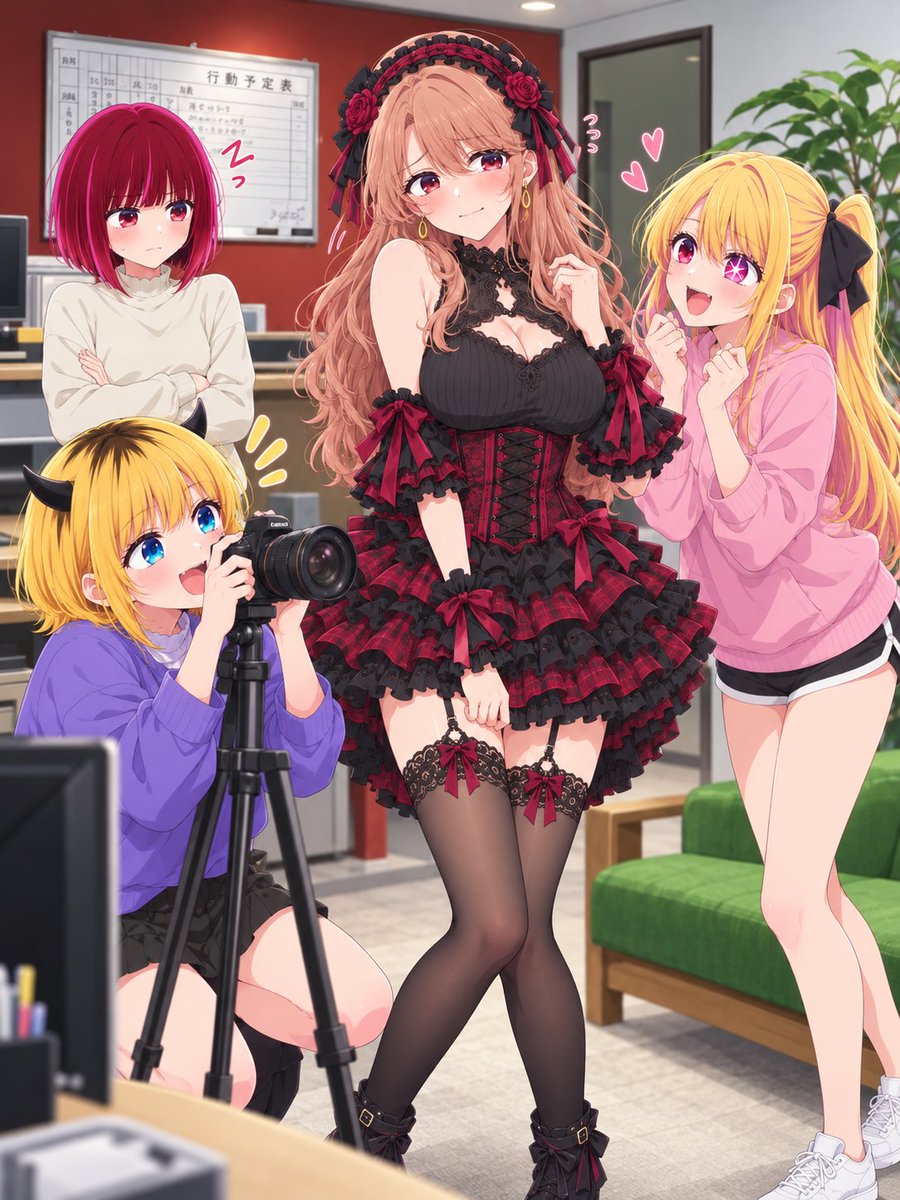 xt9vdi's tweet photo. ルビーとMEMちょにゴシックロリータ衣装を着せられる斉藤ミヤコ💕
かなも驚く大胆なイメージチェンジ！
最後は月夜の洋館で、優雅で美しい姿を披露🌹🌙

#推しの子
#AIイラスト https://t.co/7fX0Lypcqs
