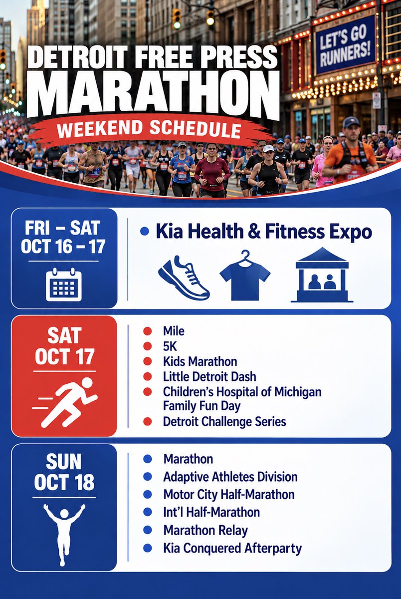 Dwtunnel's tweet photo. 🏁 #Marathon Weekend is here! 🏃

🚨 Please note: The @Dwtunnel will be closed to motorists on Sunday, Oct. 18, from 6:15–10:15 a.m. due to the @FreepMarathon!

🚗 Plan ahead! Check road closures and routes: https://t.co/rNBvgSGwrm

Good luck, runners! 🏅

#DetroitFreePressMarathon #MarathonWeekend #Detroit #Windsor