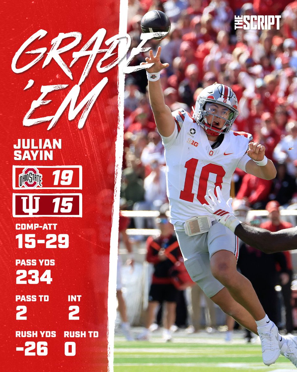 TheScriptOSU's tweet photo. Sayin threw the eventual game-winning TD on 4th and 1 before getting injured. How would you grade him today before he left the game. https://t.co/5umwKLUiPs