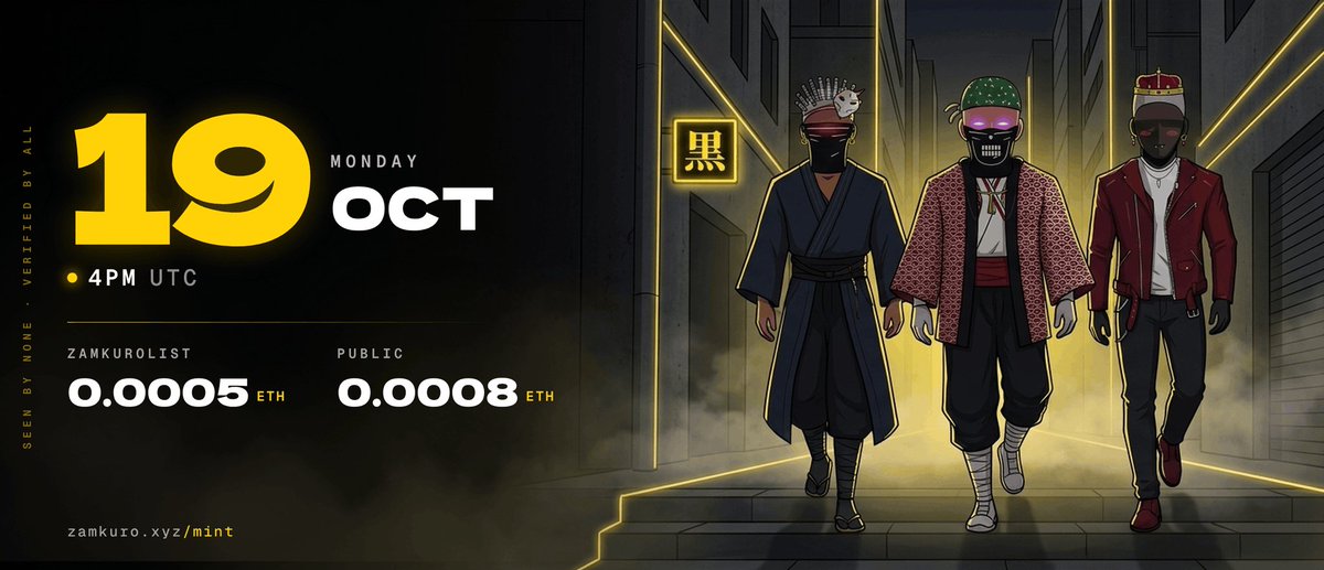 AnonymousH7662's tweet photo. COLLAB SECURED WITH @zamkuro_zama 🤝

Happy to announce that I've secured 3x GUARANTEED WL SPOTS (GTD) for our community!

Zamkuro is bringing something interesting to the NFT space, combining encrypted NFT traits powered by Zama FHE with an ascension mechanic that lets holders burn one Zamkuro into another.

🔹 Supply: 2,222
🔹 Chain: Ethereum Mainnet
🔹 Mint price: 0.0005 ETH
🔹 Mint date: TBA

TASKS:
Follow: @zamkuro_zama & @AnonymousH7662
Like and Retweet 
Drop wallet

Midnight giveaway🌚🌚🌚
6 hours