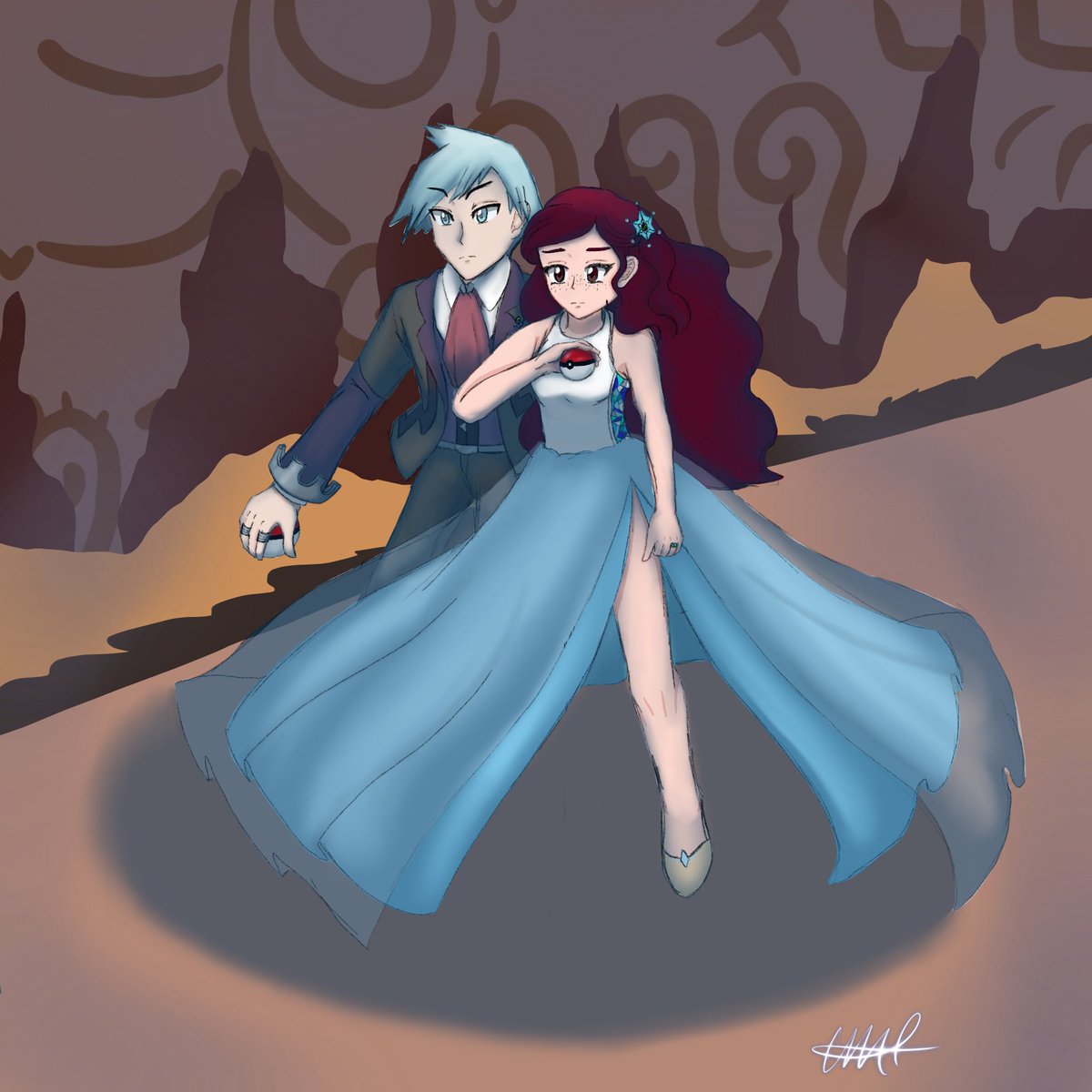 ClaraKuraara's tweet photo. FrozenSteel has been one of my longest running oc x canon yumeships. Their anniversary is on December 19. It’s one of the yumeships of mine that I hold close and dear. 
#FrozenSteelshipping #pkmnocxcc #FrozenSteel #pkmnoc https://t.co/WExVArW1Ty