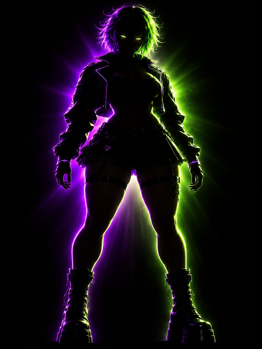 NachtNovaAI's tweet photo. my submission plays with rear edge lighting . It is not perfect but gives interesting results.

Prompt👇

Use @Image1 as the authoritative character reference. Create a dramatic portrait of one character centered against absolute black.

COMPOSITION:
The character faces the viewer, their complete silhouette comfortably inside a portrait 3:4 frame. Preserve their exact proportions, hairstyle, outfit, accessories, and species features. Position their arms slightly away from their torso for a clear silhouette.
SHADOW:
The entire character is fully in shadow: a solid black silhouette with no visible facial details, skin, clothing textures, or interior shading. All front-facing surfaces merge into the surrounding darkness.

EYES:
Their eyes glow intensely in their reference eye colors, preserving their exact shapes and any heterochromia. The eyes are the only visible details inside the silhouette. Keep their glow tightly contained, with no illumination falling onto the face, mask, or clothing.
REAR LIGHT:
Identify the character’s primary chromatic color from their reference palette, excluding black, white, and neutral gray.

Place one concealed light source directly behind the character, using that hue. Their body blocks the source completely, creating an eclipse-like effect. Colored light catches their outer contours and radiates slightly outward into the black immediately around them.
Combine a sharp, brilliant rim with a restrained, soft outward bloom. Subtle short rays escape past shoulders, hair, and gaps between limbs, following the geometry of the blocked light. Let the glow fade quickly to absolute black.

The effect must feel like a powerful light being physically obscured by the character. Keep the source itself hidden. Preserve a completely black interior silhouette.
LIGHTING CONTROL:
The concealed rear light is the sole source illuminating the scene. The glowing eyes are contained emissive accents and cast no light onto surrounding surfaces. No front light, fill light, ambient illumination, visible floor, scenery, or unrelated effects.

FINISH:
Precise silhouette, cinematic optical bloom, rich saturated light, and deep #000000 blacks. Preserve masks and all signature features. Correct anatomy and exact counts of limbs, ears, horns, wings, and tails.

One character only. No text, borders, signatures, or watermarks. Maximum available resolution. Output the image only.