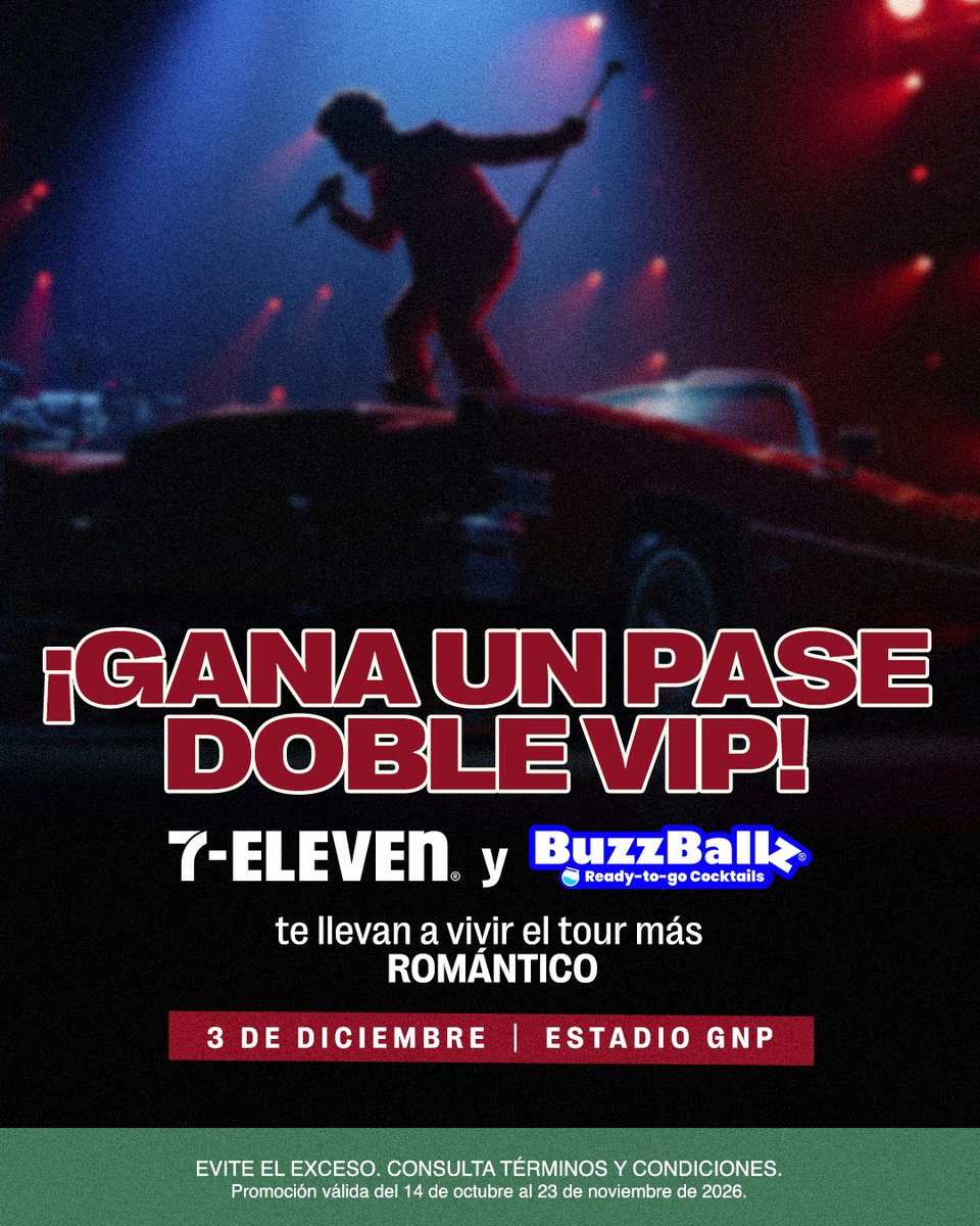 7ElevenMexico's tweet photo. El tour más romántico se vive en modo VIP. 🙂‍↔️ Registra tus tickets en https://t.co/WKIcDmIQpi y participa por un pase doble VIP. https://t.co/HQsHzIpVUO