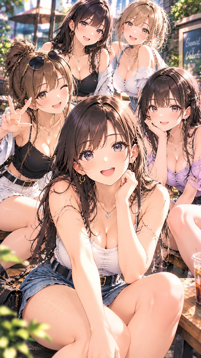 amagiri_3rd's tweet photo. 今日は #ミニスカートの日 ✨👗 お気に入りのミニボトムで集まって、テラスでガールズトーク！最高の休日になりました☀️😊 みんなとお揃いコーデってやっぱり楽しいね！💕
#イラスト #オリジナルイラスト #女の子イラスト #仲良しグループ #ミニスカート #今日のコーデ #休日 #テラスランチ https://t.co/yfRYwnvyzr