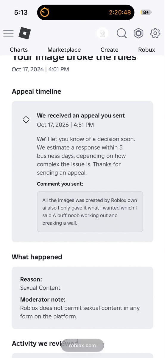 Adetolab_'s tweet photo. @prekaution1 Roblox Al made and image and it got moderated and I got banned for it, because Roblox ai think their ai made something sexual. https://t.co/Ui5wr5bb0h