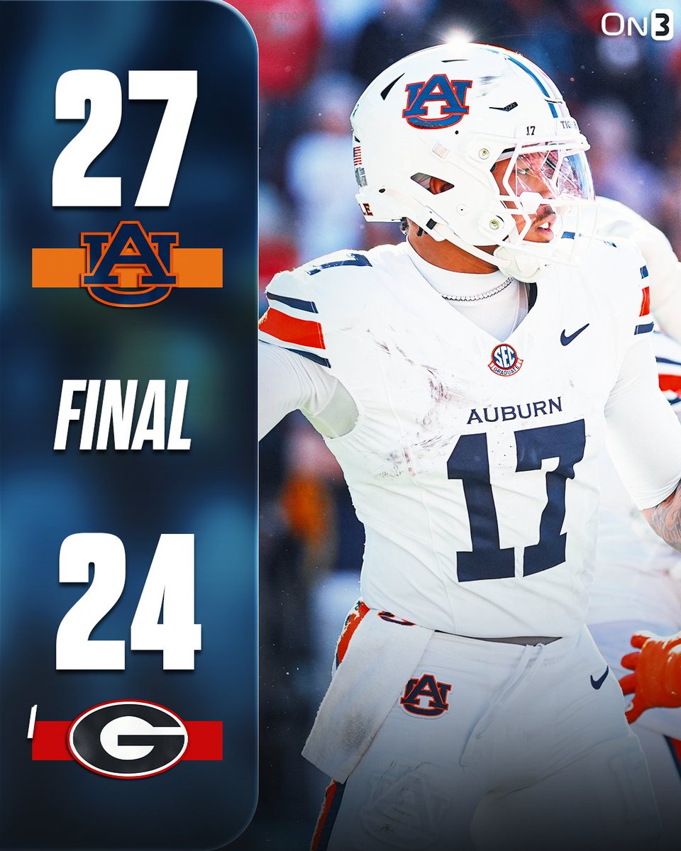On3's tweet photo. AUBURN STUNS NO. 1 GEORGIA🤯

https://t.co/Liyz0xl7MC https://t.co/kfecVmmjCo