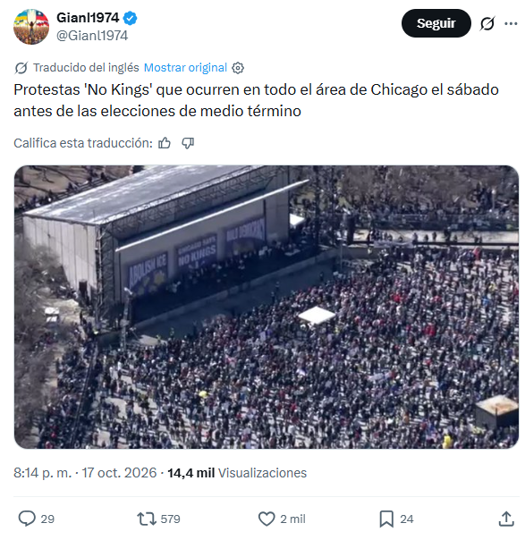 JulianMaciasT's tweet photo. Los actos de Trump se quedan vacíos mientras las calles se llenan para protestar contra Trump en un anueva jornada de No Kings. https://t.co/x6fHEjP6cL