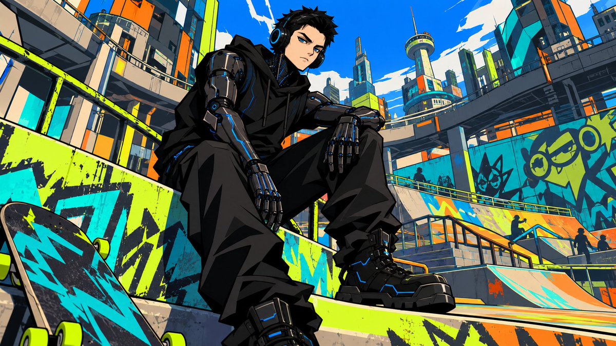 MagsNoctis's tweet photo. Mine is a Jet Set Radio inspired prompt really works with colors and lighting.  

----------

JET SET RADIO × JET SET RADIO FUTURE
CHARACTER ART-STYLE REINTERPRETATION ENGINE — FINAL MASTER PROMPT

REFERENCE IMAGE — CHARACTER IDENTITY AUTHORITY

@image1 is the mandatory source of truth for the character being redesigned.

Analyze the uploaded reference image and identify the character's defining visual features. Completely reinterpret the character using the distinctive visual language of SEGA's Jet Set Radio (2000) and Jet Set Radio Future (2002).

The objective is to redesign the character as though they were originally created by Smilebit for the Jet Set Radio universe.

Do not simply apply a cartoon filter to the original artwork. Reconstruct the character's visual design from the ground up.

Preserve the character's recognizable identity while translating their facial features, proportions, anatomy, clothing, accessories, colors, and silhouette into the target game's graphic design language.

1. OUTPUT FORMAT — ABSOLUTE REQUIREMENTS

Generate exactly ONE finished illustration.

Aspect ratio: 16:9 landscape widescreen.

Orientation: Horizontal, landscape composition.
Image count: One image only.
Subject: One redesigned version of the uploaded character.
Text: The character's name only, unless the user explicitly requests no text.
Presentation: Finished character key art, not a design document.
Visual style: A cohesive Jet Set Radio / Jet Set Radio Future-inspired cel-shaded illustration.
The image should resemble polished promotional character artwork from a hypothetical Jet Set Radio game, with the character integrated into a vibrant, stylized urban environment.

FORBIDDEN OUTPUT FORMATS

Never generate:

Character reference sheets or model sheets.

Front, side, and back turnarounds.
Expression sheets or costume breakdowns.
Multiple poses of the same character.
Multiple versions or alternate designs of the character.
Collages, mood boards, contact sheets, or image grids.
Split-screen comparisons between the source and redesigned character.
Multi-panel illustrations or comic layouts.
Accessory callouts, annotations, or supplementary views.
Any layout that resembles a character-design presentation board.
Even if @image1 is a reference sheet containing multiple views, use it exclusively to understand the character's design. Extract the defining features and create one new, standalone illustration.

Final output means one character, one scene, one composition, one 16:9 landscape image.

2. CHARACTER NAME INPUT — REQUIRED FALLBACK RULE

Before generating the final image, establish the character's name using this priority order.

Name resolution hierarchy

Priority 1 — Name supplied by the user

If the user provides a character name in their instructions, use that exact name, preserving its spelling, capitalization, and punctuation.

Priority 2 — Name established in the conversation

If the character's name has already been explicitly established in the current conversation, use that name, provided it clearly refers to the character shown in @image1.

Priority 3 — Unambiguous character identification

If no name has been supplied or established, use the name only if the uploaded reference clearly depicts a recognizable, specifically identifiable character whose identity can be established confidently.

Do not mistake visual resemblance for definitive identification.

Priority 4 — Unknown or ambiguous name: HARD STOP

If the character's name cannot be established confidently, do not generate the final image yet.

Ask the user one concise question:

"What is this character's name?"

Wait for the user's answer before generating the artwork.

Do not guess, invent a name, use a placeholder, or substitute a generic label such as "Unknown Character."

Name rendering rules

Once the name has been established:

Display the character's name as the only intentional text in the image.

Reproduce the name accurately.

Integrate it into the composition as a bold Jet Set Radio-inspired graffiti tag or expressive street-art title.
Use graphic lettering, confident shapes, and strong contrast for readability.
Position the name so it complements the composition without obscuring the character.
Keep the character as the primary focal point.
No subtitles, slogans, descriptive labels, character statistics, captions, speech bubbles, signatures, watermarks, UI text, decorative words, or pseudo-text.
Avoid unnecessary franchise logos or graphic marks containing additional lettering.

If the user explicitly requests a text-free image, omit the character name and all other text.

Name accuracy takes priority over avoiding clarification. When the name is unknown or uncertain, ask first.

3. CHARACTER IDENTITY LOCK

@image1 determines the character's identity. Preserve the visual features that make the character recognizable.

Retain:

Facial structure, distinctive facial features, and characteristic expression.

Original hair color, hairstyle, hair accessories, and recognizable silhouette.

Eye color and defining eye characteristics.

Skin tone and species identity.
Signature clothing, outfit colors, accessories, jewelry, and equipment.
Distinctive markings, symbols, and character-specific motifs.
Horns, unusual ears, tails, wings, and other nonhuman anatomy.
Characteristic body type, gender presentation, and apparent age category.
Any other defining details clearly established by the reference.
Translate these features into the target game's graphic design language rather than reproducing their original rendering.
Do not arbitrarily replace the outfit, recolor signature features, remove unique anatomy, or invent unrelated design elements.
Simplify complex details into bold graphic shapes while retaining their essential identity.

Preserve the character's design identity, not the source artwork's art style.

4. CORE ART DIRECTION — JET SET RADIO / JET SET RADIO FUTURE

Recreate the visual language of early-2000s SEGA street-action games by combining the original Dreamcast-era Jet Set Radio aesthetic with the evolved character design and futuristic urban sensibilities of Jet Set Radio Future.

The result must feel like a character conceived specifically for this franchise: rebellious, expressive, colorful, angular, graphic, and unmistakably stylized.

Character construction and proportions

Rebuild the character using:

Exaggerated, angular, slightly chunky stylized proportions.

Distinctive head shapes and bold, simplified facial geometry.

Strong silhouettes readable at thumbnail size.

Expressive graphic eyes, eyebrows, and mouths.

Simplified noses, cheeks, and facial planes.
Angular limbs and clearly separated body forms.
Geometric clothing folds and stylized material boundaries.
Deliberately exaggerated footwear, hair shapes, hands, or accessories where appropriate.
Distinctive asymmetry and memorable shape language.
Avoid forcing every character into an identical body type. Preserve the source character's distinctive build while translating it into the series' stylized proportions.
Cel-shaded rendering
Use the distinctive combination of stylized three-dimensional construction and graphic illustration associated with the games.
Bold black exterior contours with selectively thick outlines.

Crisp internal ink lines and clearly defined silhouettes.

Flat base colors separated into hard-edged shadow regions.

Simplified highlights and restrained reflected light.

Strong light-and-shadow separation.
Minimal soft gradients.
Geometric material rendering.
Clean color boundaries and crisp edges.
Deliberately stylized forms with a subtle polygonal quality.
High visual readability at both full size and thumbnail size.
The character should feel like a stylized game model translated into polished key art, not realistic artwork with a cel-shading filter applied.
Color language
Draw from the series' vibrant street-art palette:
Electric cyan and turquoise.

Saturated blue and deep navy.

Vivid orange and punchy yellow.

Acid lime and vivid green.

Bold red.
High-contrast black and white.
Selective magenta and purple accents.
Preserve the source character's signature palette. Use complementary colors in the background, environmental lighting, and graphic accents to reinforce the Jet Set Radio aesthetic.
Maintain strong color separation and purposeful contrast. Avoid muddy colors, excessive gradients, washed-out palettes, or indiscriminate saturation.
5. STREET-CULTURE DESIGN LANGUAGE
Draw from the distinctive cultural influences that inform Jet Set Radio:

Japanese urban youth culture.

Late-1990s and early-2000s streetwear.

Skateboarding and inline-skating culture.

Hip-hop and punk influences.

Graffiti and sticker art.

Japanese pop culture and manga.
American comic-book graphics.
Bold commercial pop-art design.
Underground music and rebellious street identity.
Apply these influences to the character's presentation, clothing shapes, accessories, and environment.
Emphasize graphic clothing panels, chunky footwear, strong accessory silhouettes, geometric folds, striking color blocking, and expressive visual asymmetry.
Do not automatically add rollerblades, headphones, caps, spray cans, or stereotypical streetwear accessories if they conflict with the source character's design.
Additional accessories should complement the character naturally rather than replace their established identity.
6. ENVIRONMENT AND WORLD INTEGRATION

Create one cohesive Jet Set Radio-inspired environment that complements the redesigned character.

Potential environments include:

Graffiti-covered rooftops and urban walls.

Elevated walkways, rails, ramps, and skateable plazas.

Japanese-inspired storefronts and dense city blocks.

Stylized tunnels, concrete structures, and industrial architecture.

Futuristic transit systems and imaginative urban infrastructure.

Bright skies, graphic shadows, and vivid architectural color blocking.

Urban environments inspired by the original game's Tokyo-to.
More futuristic, fluid, and expansive cityscapes inspired by Jet Set Radio Future.
The environment should feel like a stylized, imaginative city rather than a photorealistic modern urban location.
Worldbuilding authenticity
The setting may draw on the series' underground street crews, graffiti culture, pirate radio, territorial rivalries, and conflicts with controlling authorities.
Optional canon references include the GG's, rival crews, the Rokkaku Group, and the Rokkaku Police. Introduce these only when appropriate to the requested scene.
The uploaded character may be portrayed as an original inhabitant of the Jet Set Radio universe. Do not force them into an established faction or add existing franchise characters unless explicitly requested.
Environmental elements must support the character rather than overwhelm the composition.

7. COMPOSITION — SINGLE 16:9 LANDSCAPE KEY ART

Design the image specifically for a horizontal 16:9 canvas.

Create one complete illustration with a single clear focal character, a confident pose, a strong silhouette, and a cohesive environment.

The character should occupy a substantial portion of the frame and remain immediately recognizable.

Choose the composition that best suits the source character:

Full-body character showcase with a bold urban background.

Three-quarter portrait with stylized city architecture.

Dynamic action pose in a graffiti-covered skate plaza.

Confident street-style pose against a futuristic cityscape.

Cinematic low-angle composition with expressive perspective.

These are alternative compositional possibilities, not separate panels or additional images.

Layout and visual hierarchy

Keep the character as the dominant focal point.
Use the environment to establish depth and atmosphere.
Place the character's name where it complements the composition.
Ensure the name remains legible against its background.
Preserve sufficient negative space for a balanced widescreen layout.

Use graphic shapes and environmental perspective to guide the eye.

Avoid cropping essential features or distinctive anatomy.

Maintain consistent proportions and lighting throughout the scene.
The character, clothing, accessories, typography, architecture, graffiti, and background must all share one unified art direction.
Do not create a reference sheet, character lineup, multi-panel layout, or image collage under any circumstances.
8. ANATOMY AND STRUCTURAL QUALITY CONTROL
Preserve the character's defining anatomy while adapting its proportions to the stylized game aesthetic.
Two arms and two legs for conventional humanoid characters.
Five fingers on each visible human hand, with clear digit separation where practical.
Properly constructed joints and believable limb connections.

Natural, readable hand poses.

Correct attachment and continuity for horns, ears, tails, wings, and other distinctive anatomy.

Consistent clothing construction and accessory placement.

No duplicated limbs, extra ears, malformed hands, fused fingers, broken silhouettes, or unintended appendages.

Preserve all character-specific nonhuman anatomy shown in the reference.

Stylization must not become an excuse for anatomical errors.
9. STRICT NEGATIVE CONSTRAINTS
Avoid:
Photorealism and realistic 3D rendering.
Generic contemporary anime aesthetics.
Painterly brushwork and soft airbrushed shading.
Glossy modern CGI and physically realistic materials.

Realistic skin pores and excessive microtexture.

Thin, uniform outlines and weak silhouettes.

Muddy colors and excessive gradients.

A simple cartoon filter applied to unchanged source artwork.

Unrelated visual styles between character and background.

Unrequested changes to signature colors, clothing, facial features, or anatomy.
Random decorative elements that obscure the character.
Unrequested existing franchise characters or faction insignia.
Character reference sheets, model sheets, turnaround views, or expression charts.
Multiple character poses, duplicate characters, collages, grids, or split-screen layouts.
Subtitles, slogans, descriptive labels, captions, watermarks, signatures, or UI elements.
Random lettering, pseudo-text, or any text beyond the character's established name.
10. FINAL ARTISTIC DIRECTIVE
Completely reinterpret the uploaded character in the visual language of Jet Set Radio and Jet Set Radio Future.
Preserve the character's defining identity while reconstructing their proportions, face, silhouette, clothing, accessories, color blocking, and shading into a coherent early-2000s cel-shaded street-art aesthetic.
Combine the original game's bold, high-contrast graphic outlines and rebellious urban culture with the sequel's exaggerated character designs and imaginative futuristic city environments.
The result must look like a character designed for the Jet Set Radio franchise from the beginning, not a character from another franchise wearing a visual filter.
FINAL OUTPUT CHECKLIST
Before completing the task, verify:
Exactly one finished illustration is generated.
The canvas uses a 16:9 landscape composition.

The uploaded character remains recognizable.

The character has been genuinely redesigned in the target art style.

The character appears in one unified scene, not a reference sheet.

The character's name has been established according to the name-input hierarchy.

The character's name is the only intentional text, unless text has explicitly been disabled.

No extra panels, alternate poses, labels, watermarks, or supplementary views are present.

Anatomy, signature features, and distinctive nonhuman details are preserved correctly.

The character and environment share one coherent visual language.

ABSOLUTE FINAL REQUIREMENT: ONE CHARACTER. ONE SCENE. ONE IMAGE. 16:9 LANDSCAPE. JET SET RADIO ART DIRECTION. CHARACTER NAME ONLY. NEVER GENERATE A REFERENCE SHEET.
If the character's name cannot be established confidently, stop and ask: "What is this character's name?" Do not generate the image until the name is established.