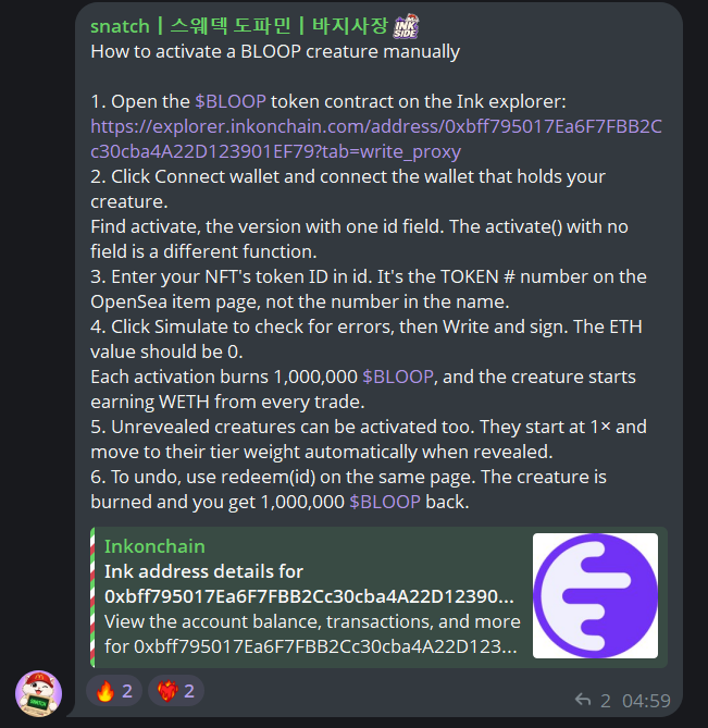 GuarEmperor's tweet photo. This guy dev @0x_snatch from Bloop?

i see first collection inkverse and @cruelhandeth 

"bullish for this guys improvement"

hope this play good and see telegram community ink looks bullish and bet this play (anyone confirm if this guys dev)

*please dont rug 😭😂 https://t.co/fK38YZX8kD