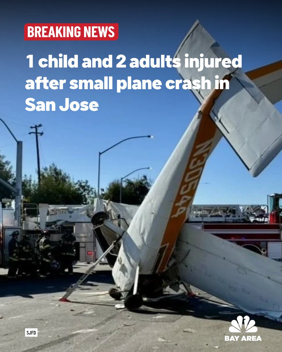 nbcbayarea's tweet photo. #BREAKING A child and two adults were injured following a small plane crash in San Jose, the fire department said.
https://t.co/W2k38l7GjI https://t.co/0btBBjTFR0