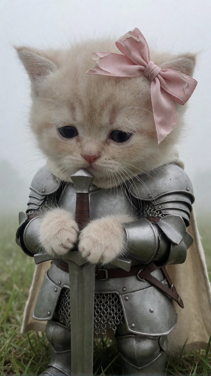 elGatoGordisimo's tweet photo. Battle won. Nap required. ⚔️😴 #catwithsword #kittenknight #AIart https://t.co/24VMwkD9v8