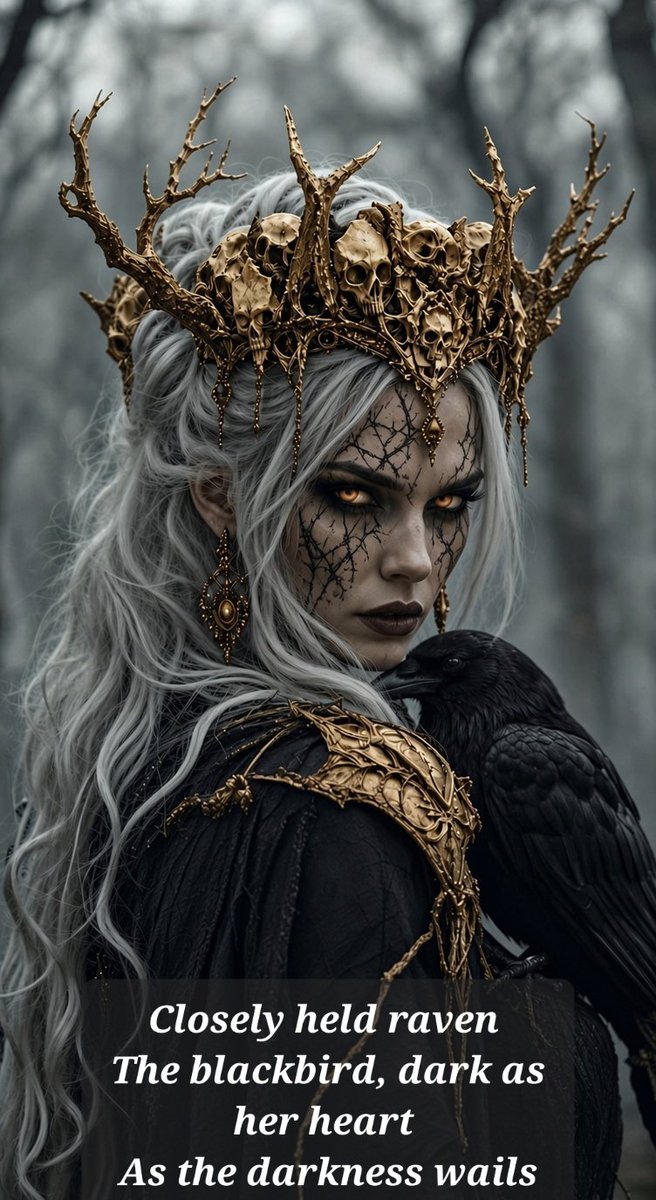 Morgan_R_R_Haze's tweet photo. #bionicanadian #HaikuChallenge #vssfantasy 
Closely held Raven 
Blackbird  As dark as her heart 
As the Darkness wails
Image credit @FoxProse 
#imageprompt https://t.co/sdEH5PIXA6