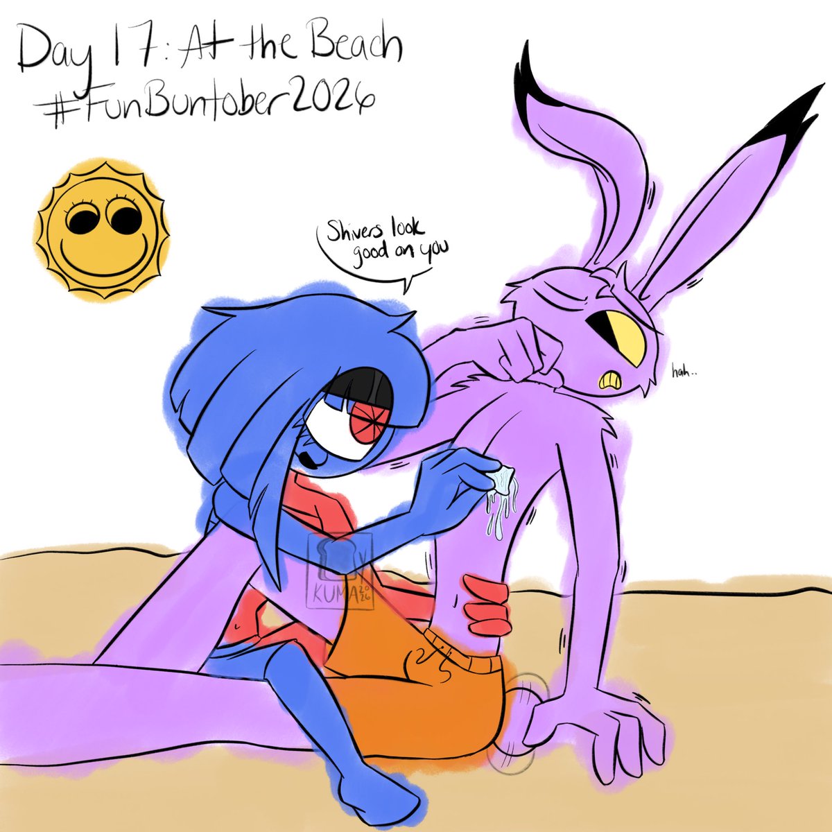 ToastyKumaArt's tweet photo. DAY 16: SWITCHED CLOTHES AND DAY 17: AT THE BEACH

#funbuntober2026 #pomni #jax #tadc #funnybunny https://t.co/Jgi7Lno0gS