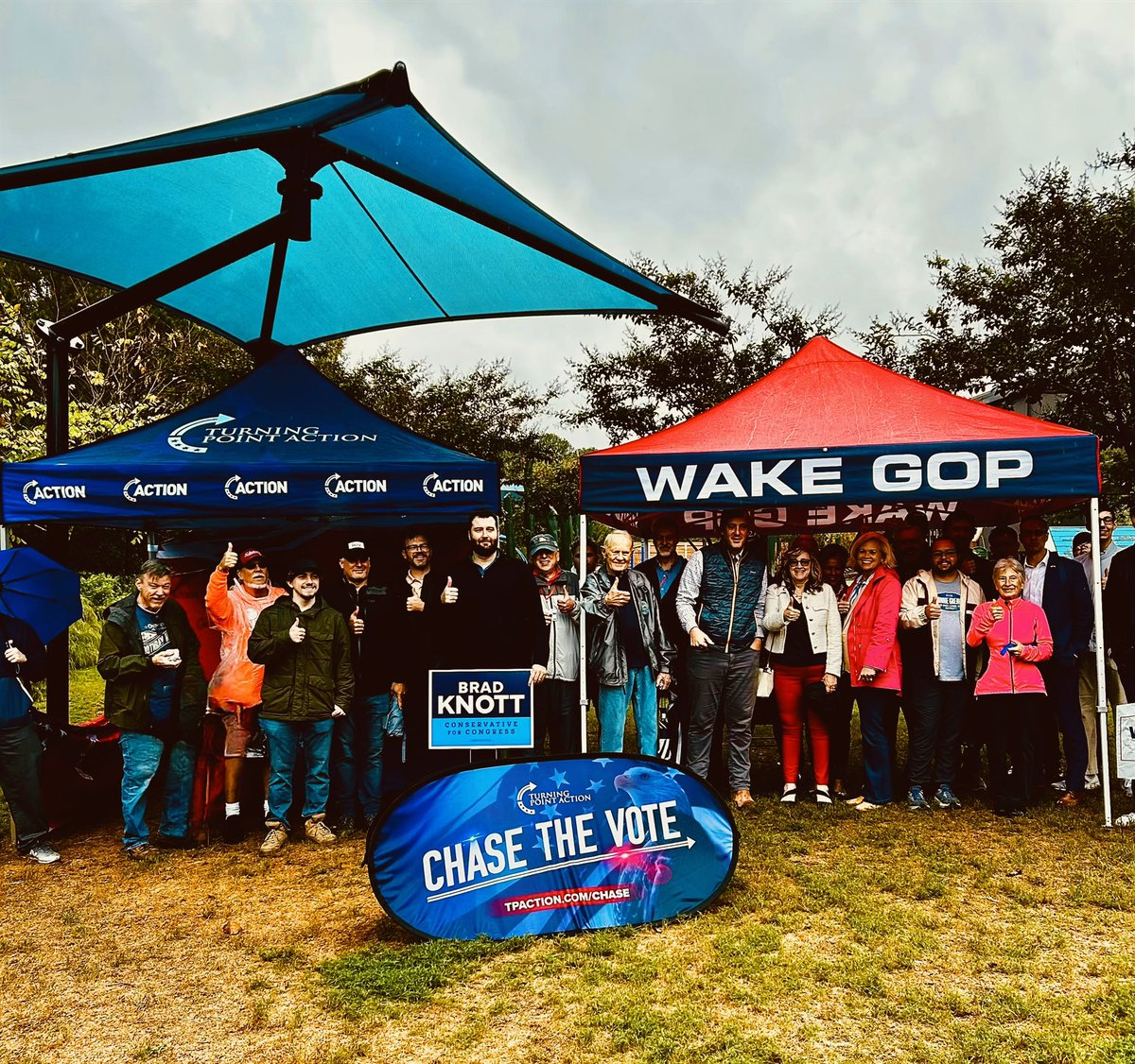 tw_politics's tweet photo. They keep saying we’re checked out and demoralized 🤔

Reality in Wake Forest today: 50+ in the pouring rain to hear Congressman Knott, Rep Schietzelt & Chris Stock kick off our Super Chase. Thankful for EVERYONE who made this possible 🌲

Be the thermostat, not the thermometer 🎯