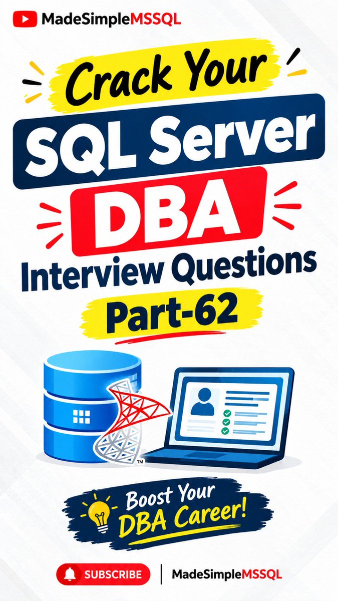 gsumita23's tweet photo. 💡Looking for easy-to-understand SQL Server  interview questions &amp; the latest best practices? 

Subscribe to MadeSimpleMSSQL &amp; take your skills to the next level.

https://t.co/S6eEBJCBwc…

#TSQL #SQLQueries
#Database #Developer #DBA #SQL #diy #madesimplemssql #SQL https://t.co/hDsg8pewlJ