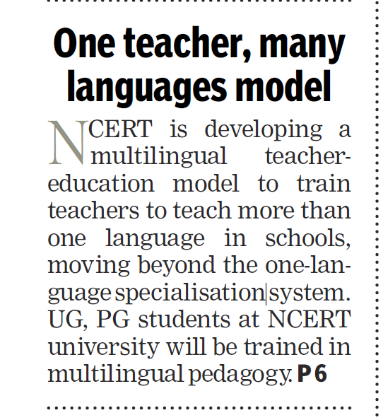 manashTOI's tweet photo. #SchoolEducation #TeacherTraining #Language #education
India could soon train #teachers who can teach more than one #language in schools, with #NCERT working on a new model of multilingual education as part of its transition into a deemed university, sources in the ministry of education said.
The proposed programmes are aimed at moving beyond the conventional system where a language teacher is largely trained in one.
Under the model being discussed, students pursuing undergraduate, postgraduate and #research programmes under the NCERT university could be trained to acquire both language proficiency and the pedagogical skills required to teach more than one language.
Sources said the idea is to address one of the practical challenges schools face while expanding language
choices. A #school may have only a small number of students opting for one particular Indian language.
“A #multilingual teacher could make it possible for schools to offer a wider choice of languages without
necessarily requiring a separate teacher for each one,” a source familiar with the proposal said.
The proposed NCERT programmes are expected to focus not merely on whether a trainee can speak multiple languages, but whether the person has sufficient academic command to teach them in a classroom.
The details, including how many languages a teacher can be trained in and the level of proficiency required in each, are still being worked out.
A @timesofindia report. The full report online👇
https://t.co/SuHK1A88MB
