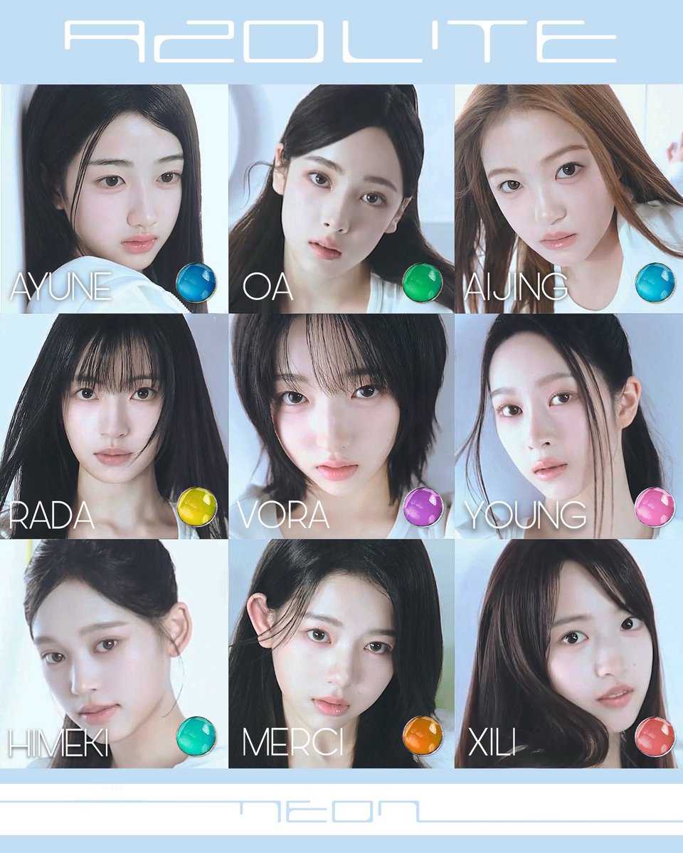 A2OLITEBASE's tweet photo. A2OLITE individual representative colors:

#OA – green
#AIJING – light blue
#AYUNE – dark blue
#XILI – red
#RADA – yellow
#MERCI – orange
#VORA – purple
#HIMEKI – turquoise
#YOUNG – pink

#A2OLITE #A2O @A2O_LITE https://t.co/TPXji5P2ze