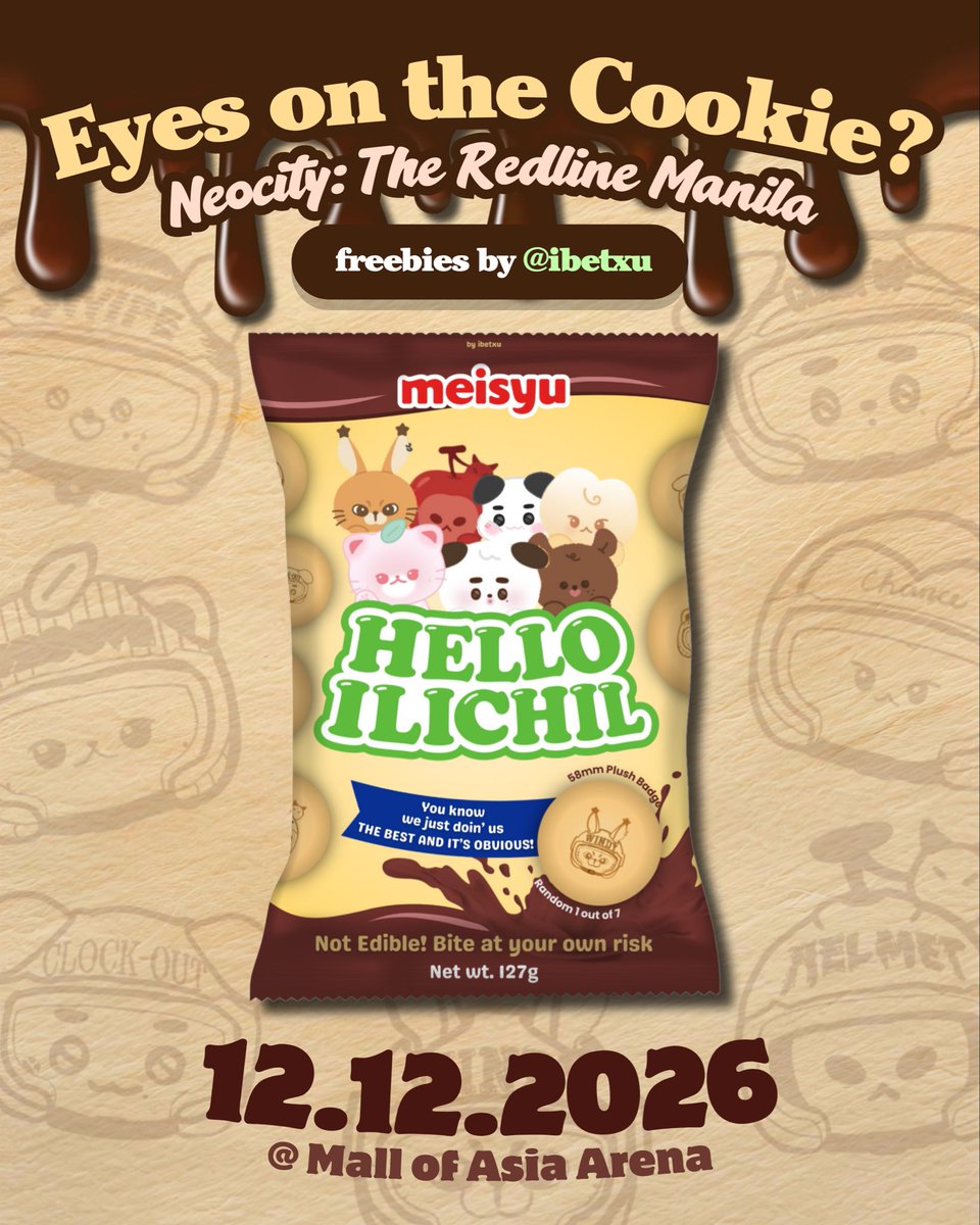 ibetxu's tweet photo. Eyes on the cookie? ⭐️
Neo City : Manila- The Redline
Freebies by @ibetxu 

Cookie plush button pin (Random 1 out of 7)
To claim: Like and RT this post 

See you on 12/12 Filozens! ❤️‍🔥

#NCT127inManila2026 #TheRedlineInManila #NCT127 
#NCT127_5TH_NEOCITY_THE_REDLINE https://t.co/IszYcfJS2j