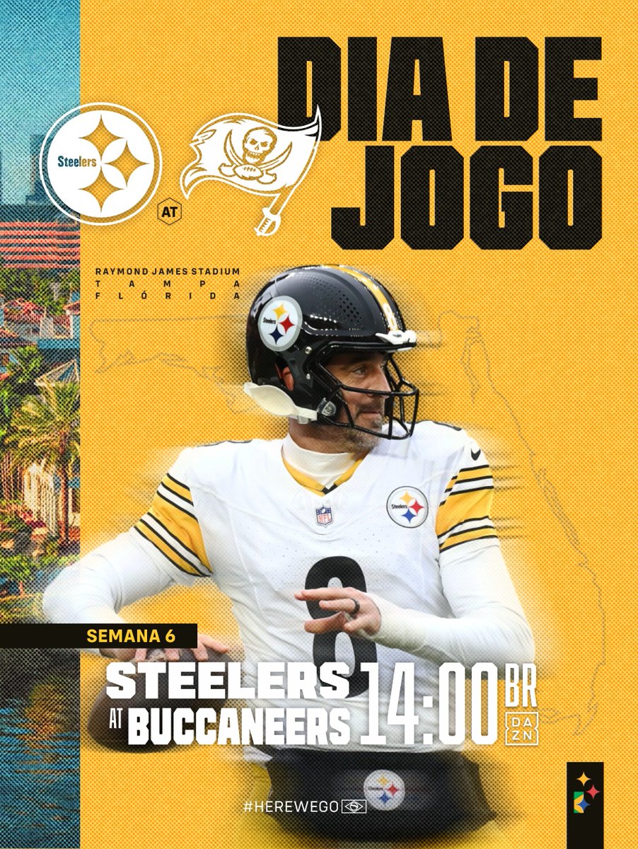 steelers_brazil's tweet photo. 🚨 DIA DE JOGO, BEBÊ!!! 🚨
#Steelers (3-2) vão até Tampa enfrentar os #Buccs (1-4).
Steelers querem primeira vitória fora de casa e os Buccs querem ganhar em casa tb pela primeira vez.

Vem com a gente acompanhar aqui no X e principalmente no nosso grupo do WhatsApp.
#Herewego https://t.co/w58jLsdTCe